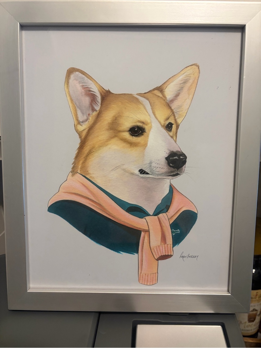 Ryan Berkley Dapper Corgi Portrait framed print. Tennis anyone? Preppy. USA.